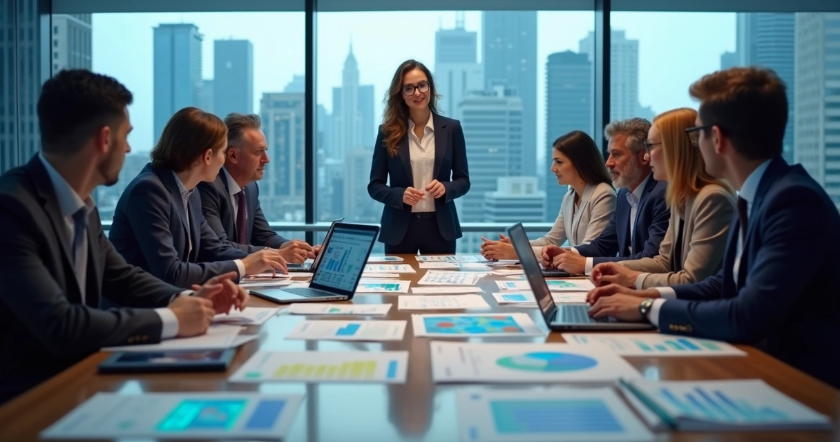 Equipe analisando relatórios de previsão de demanda e usando IA.