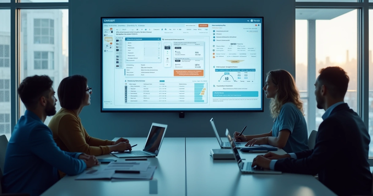 Equipe revisando dados de integração em escritório 