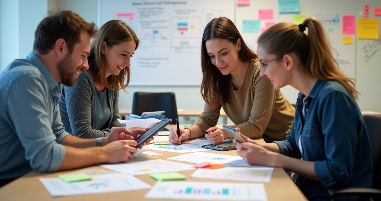 Equipe analisando e discutindo feedbacks dos clientes 