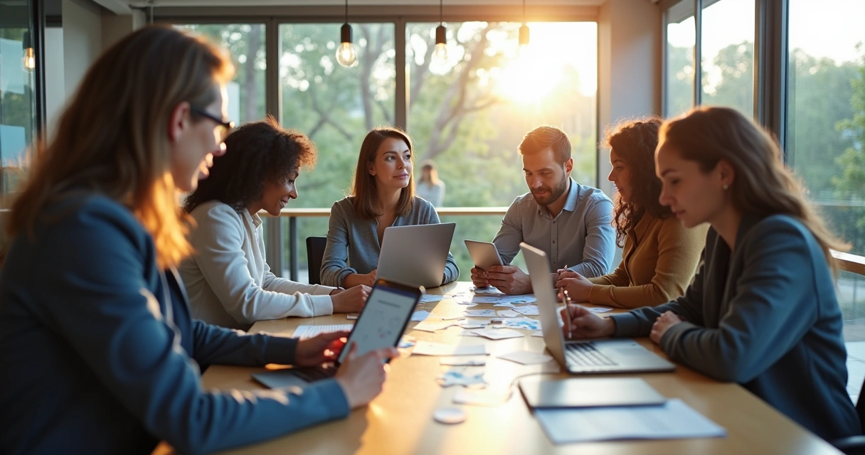 Grupo empresarial avaliando ferramentas digitais de atendimento ao cliente 