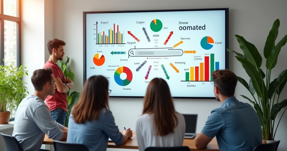 Equipe de marketing analisando gráficos de intenção 