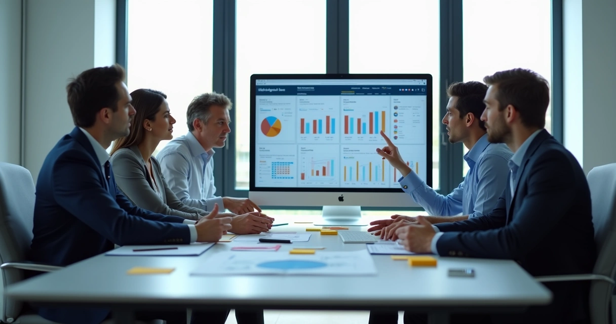 Equipe analisando dados na tela para identificar leads B2B 