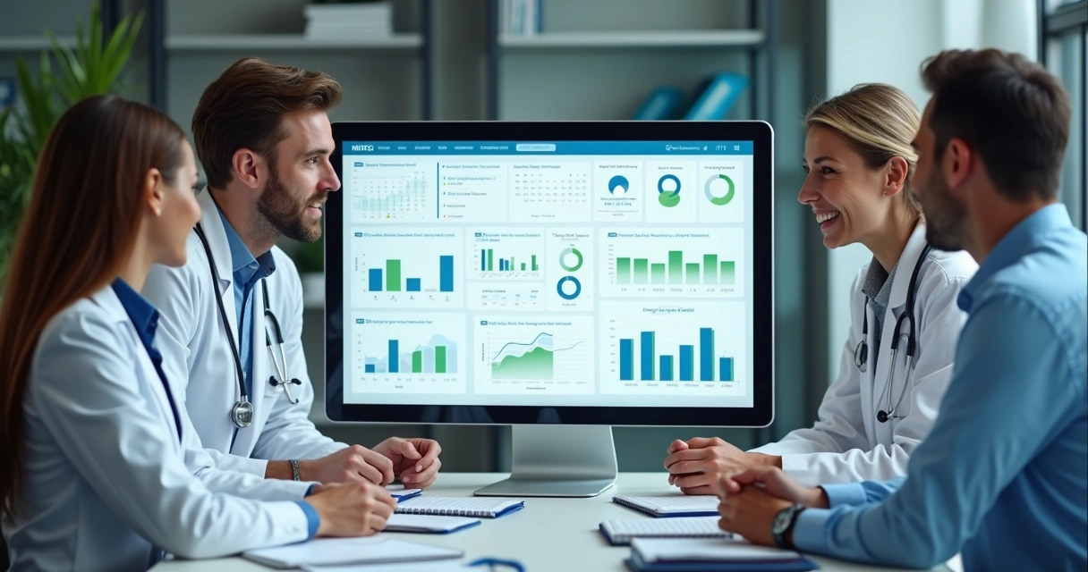 Equipe analisando dados em sistema de gestão