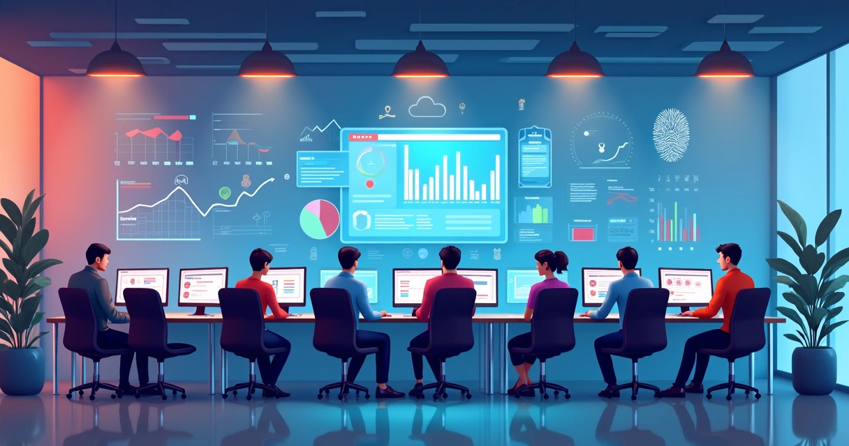 Equipe de análise verificando transações online em computadores 