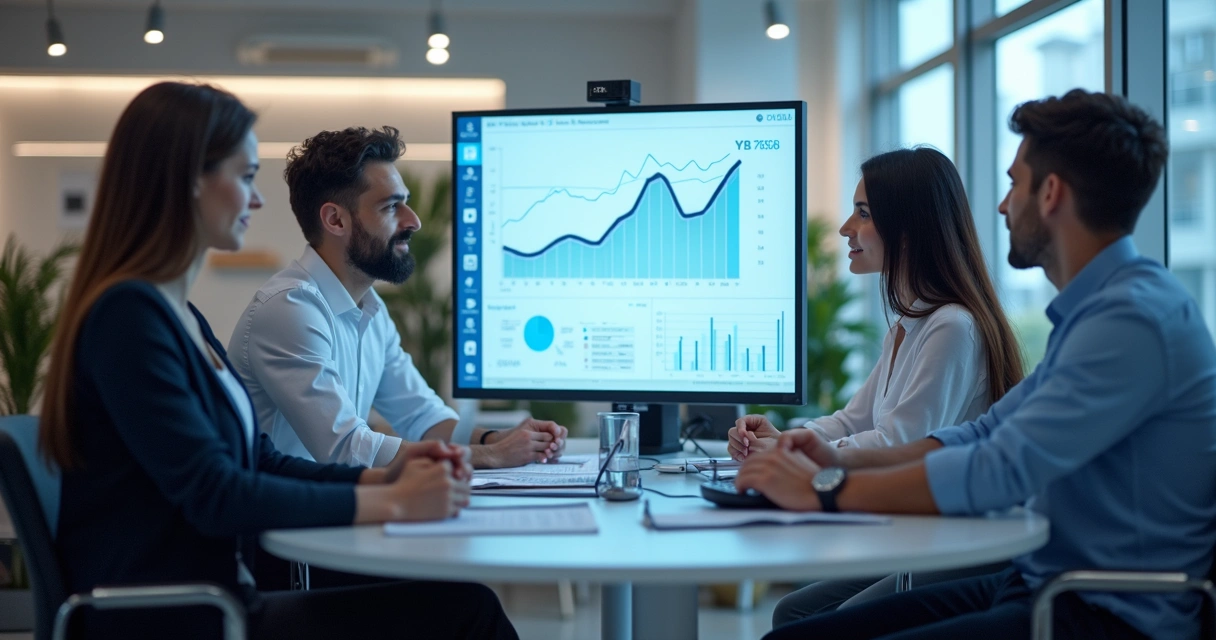 Equipe de contabilidade analisando gráficos no computador 