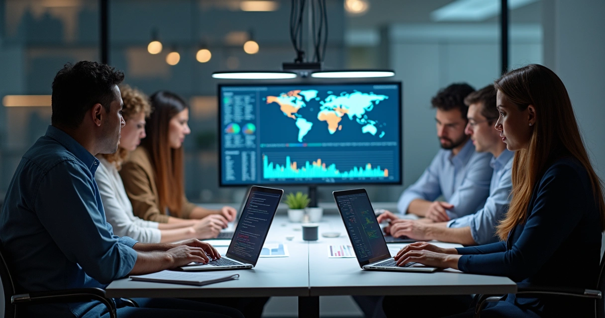 Como Pesquisar Dados pelo CPF Para Enriquecer e Validar Leads 3 Equipe de análise de crédito reunida em mesa discutindo dados em notebooks e gráficos