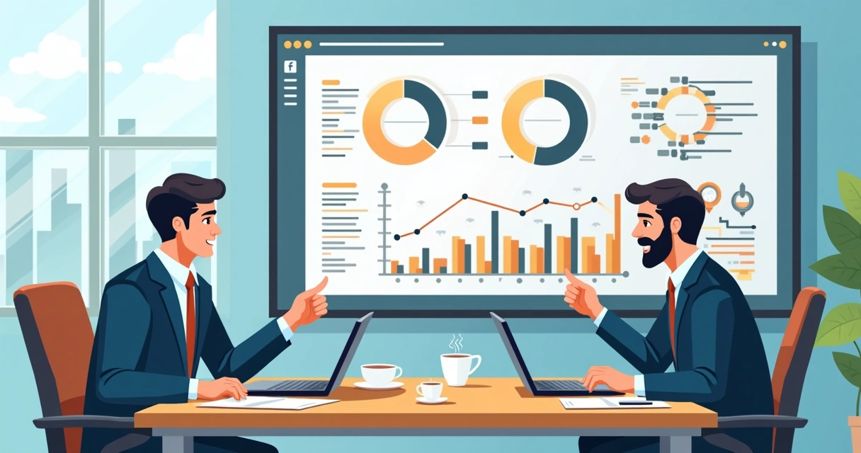 Equipe analisando dados de CRM em sala de reunião moderna, gráficos na tela ao fundo 