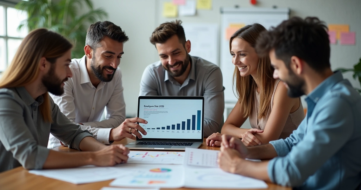 Gestores analisando planilhas de headcount no escritório 