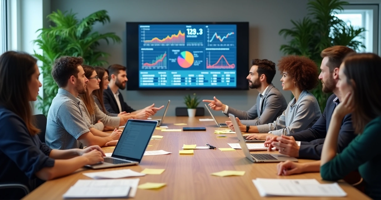 Equipe de finanças examinando gráficos de fluxo de caixa 