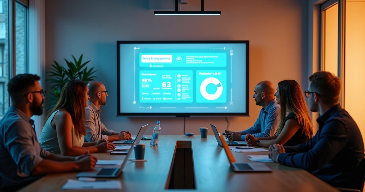 Equipe analisando métricas de aplicativo em telas 