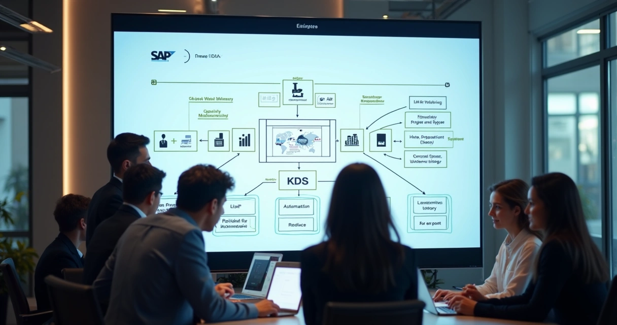 Equipe analisando processos no sistema SAP 