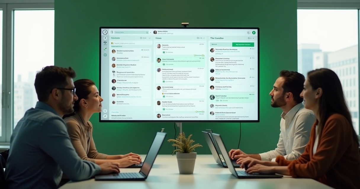 Equipe analisando respostas de clientes em painel 