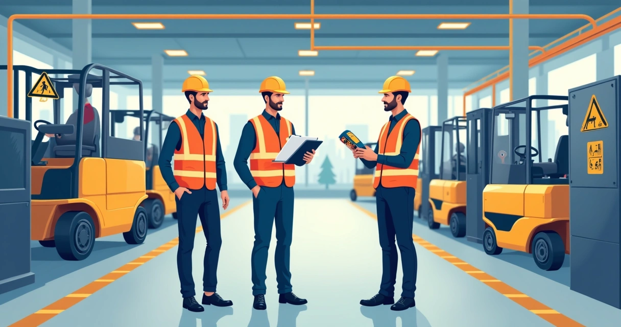 Equipe avaliando riscos no chão de fábrica 