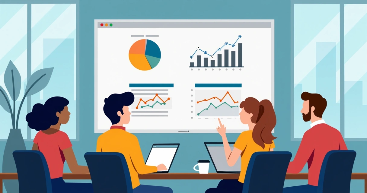 Equipe de marketing analisando resultados de teste A/B no escritório 