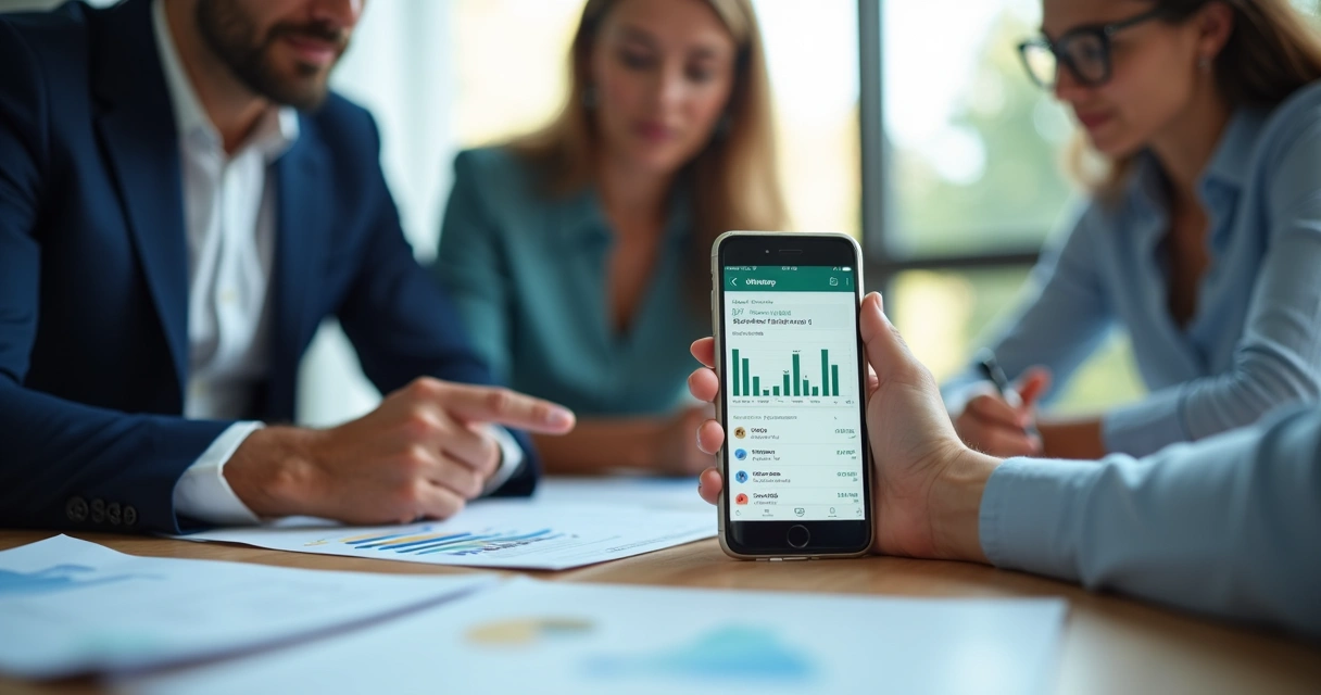 Equipe analisando relatório do Conta Azul no WhatsApp