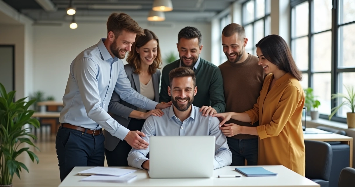Colegas de equipe em escritório mostrando apoio e apoio mútuo