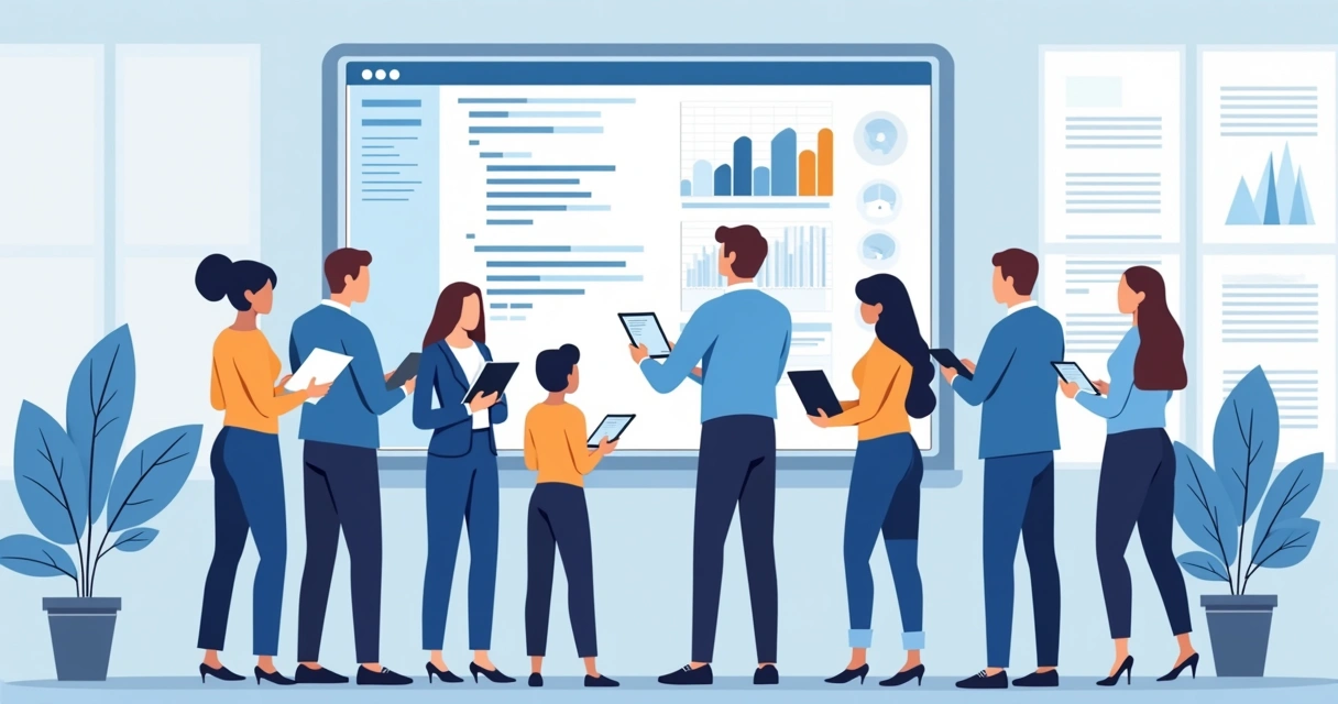 Equipe de profissionais aprendendo programação Python em treinamento corporativo virtual 