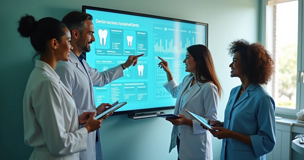 Equipe odontológica fazendo treinamento digital 