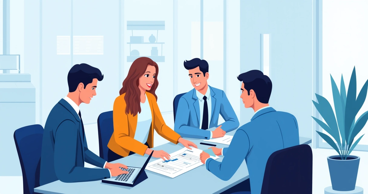 Equipe da assistência técnica reunida analisando uma lista de tarefas técnicas sobre a mesa, ambiente organizado e profissionais atentos