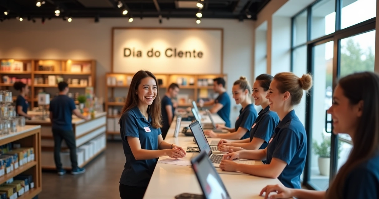 Equipe atendendo clientes com atenção em loja moderna 