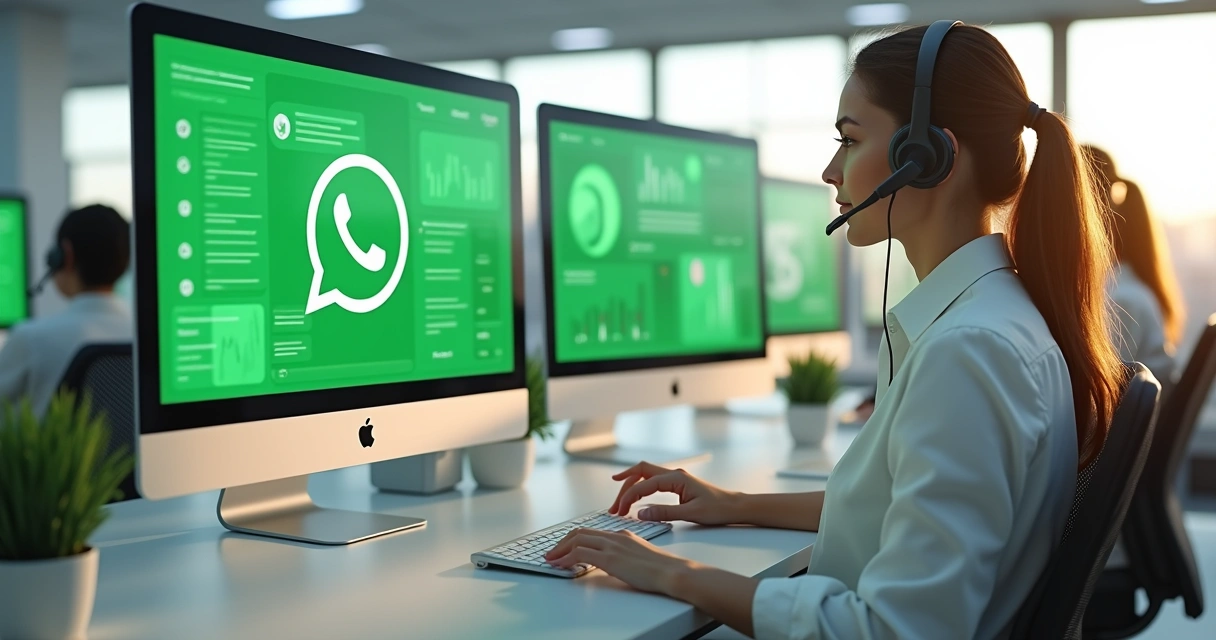 Equipe de atendentes respondendo pelo WhatsApp na empresa 