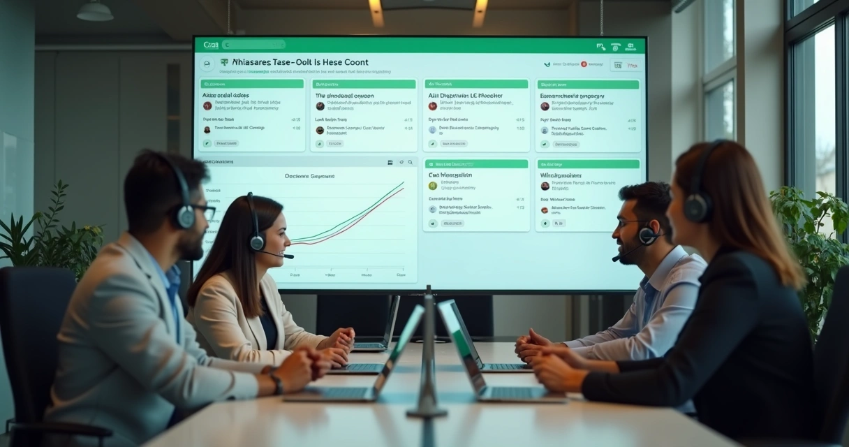 Equipe acompanhando atendimento por categorias em painel compartilhado