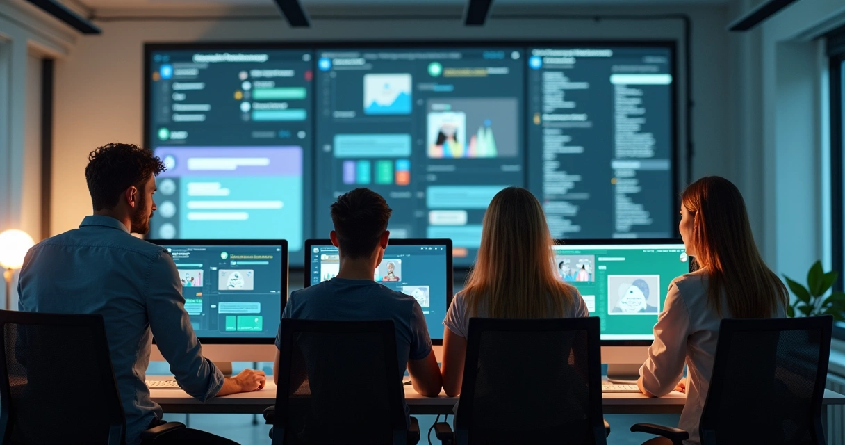 Equipe atendendo clientes em computadores centralizando chats do WhatsApp e Instagram 