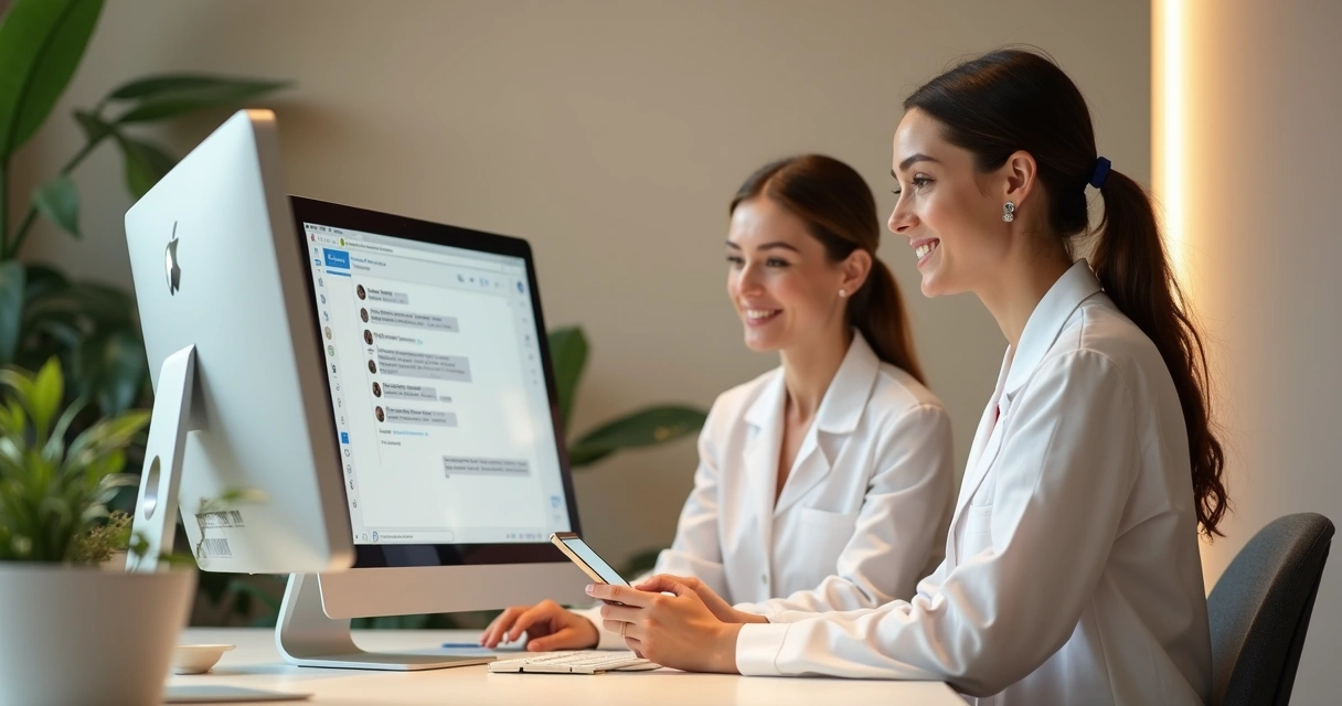 Equipe de atendimento em clínica usando WhatsApp 