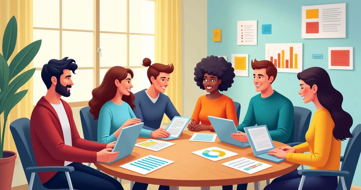 Equipe de atendimento analisando formulário de feedback em mesa de reunião 