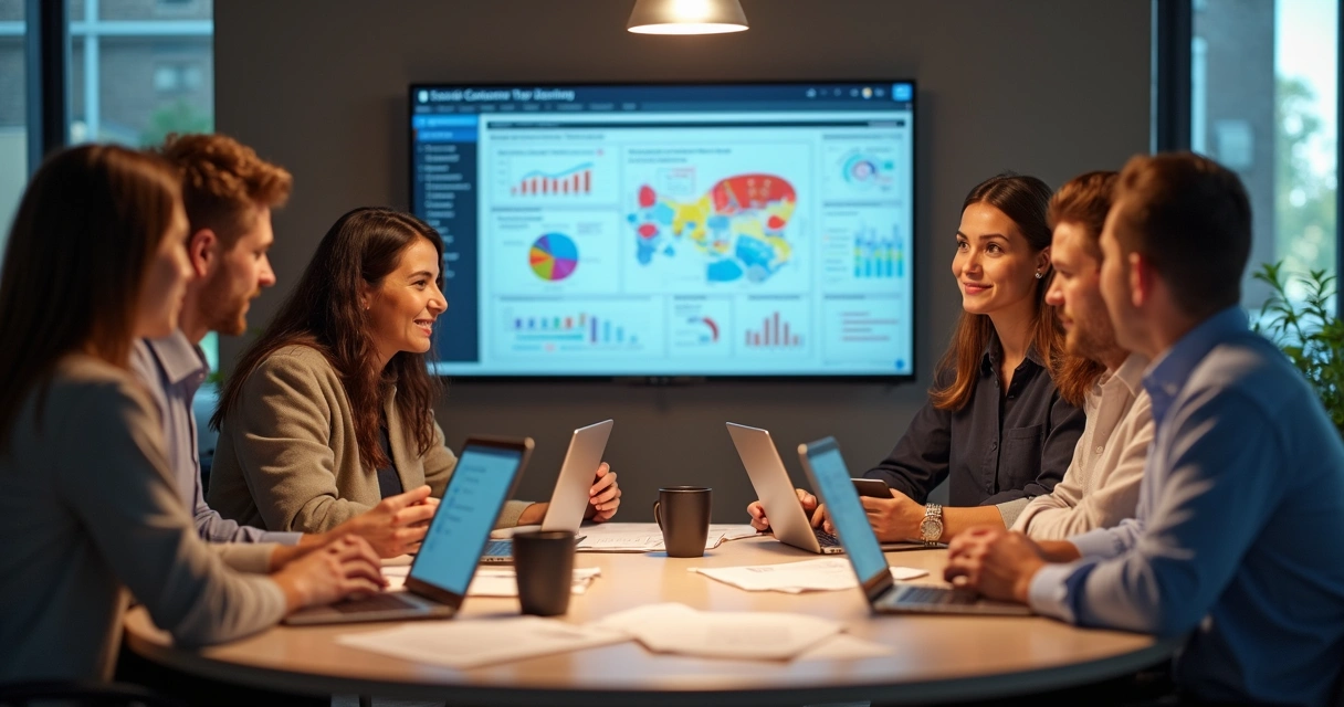 Time de atendimento colaborativo em mesa redonda 