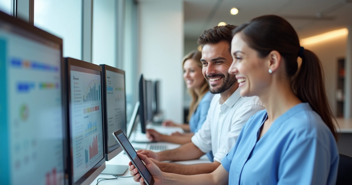 Equipe de atendimento odontológico com tecnologia digital 