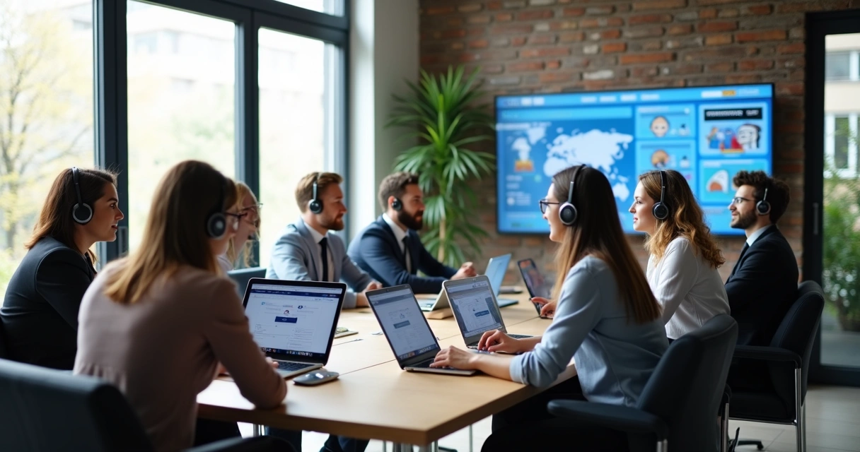 Equipe de atendimento digital da GOODDS reunida em sala moderna