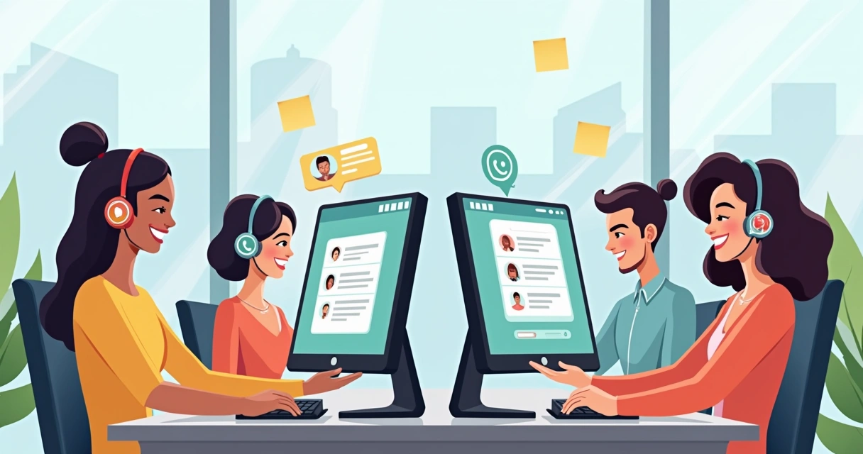 Equipe atendendo clientes pelo celular e computador com WhatsApp 