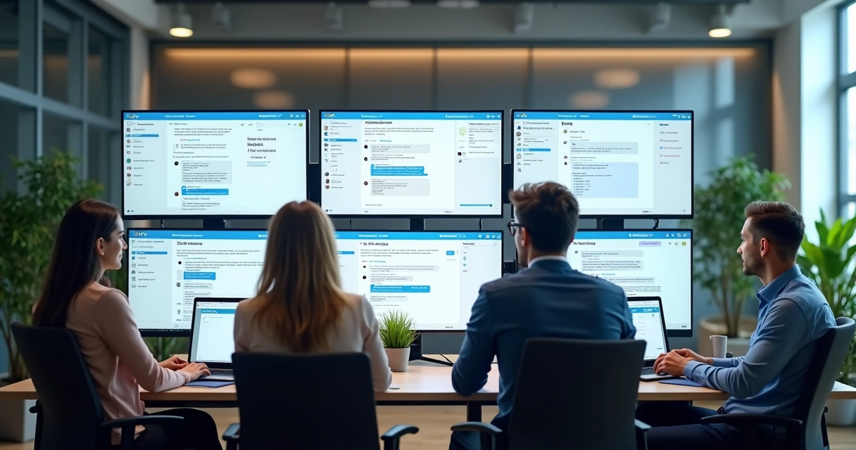 Equipe acompanhando atendimentos em múltiplos canais