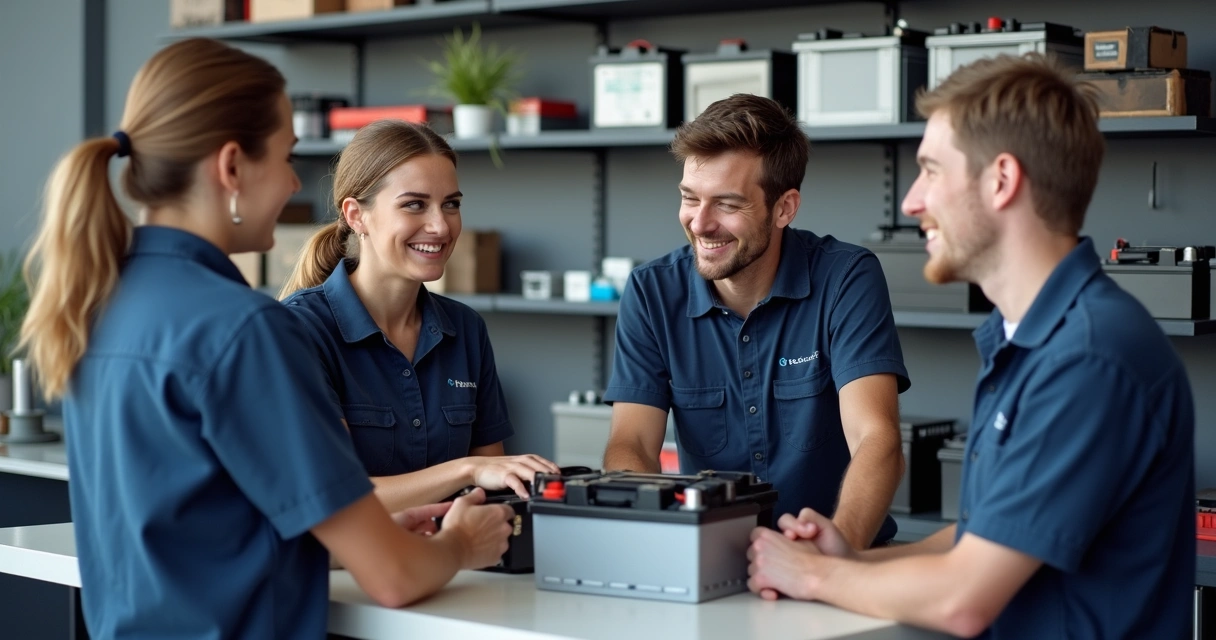 Equipe de atendimento consultivo em loja de baterias 