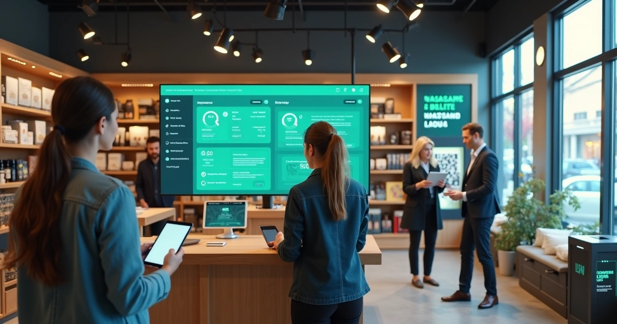 Equipe de vendas usando telas integradas para atendimento omnichannel 