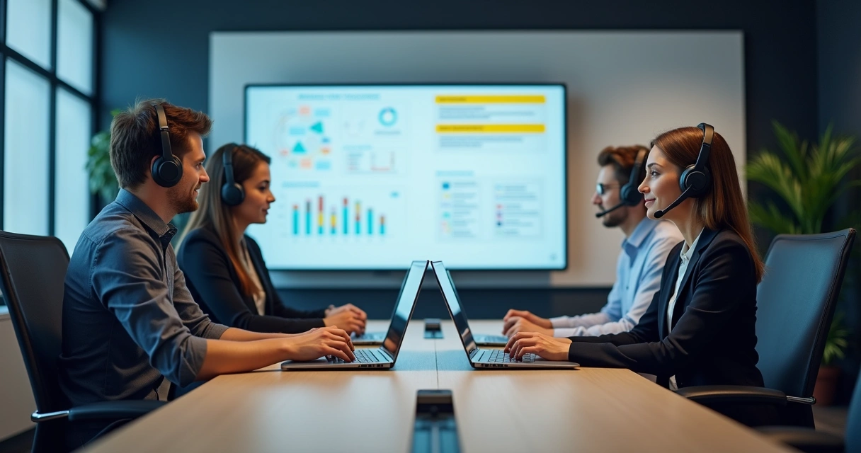 Equipe ajudando cliente no computador por chat 