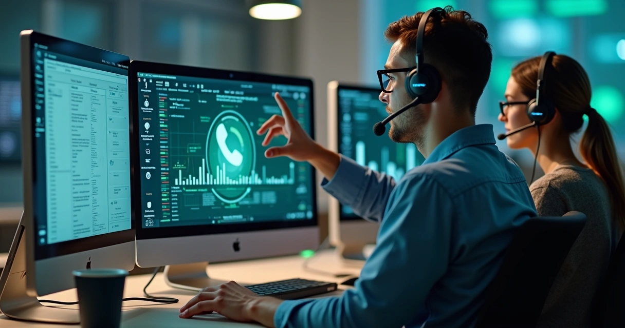 Equipe de atendimento utilizando tecnologia digital 