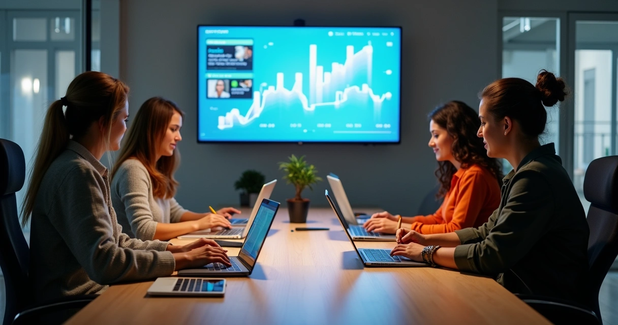 Equipe comercial usando computadores e smartphones para atender clientes online 