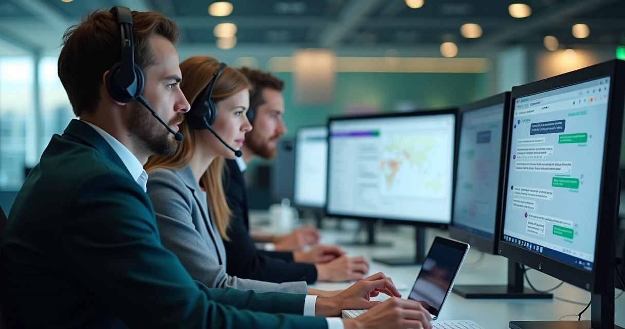 Equipe atendendo clientes em canais digitais integrados