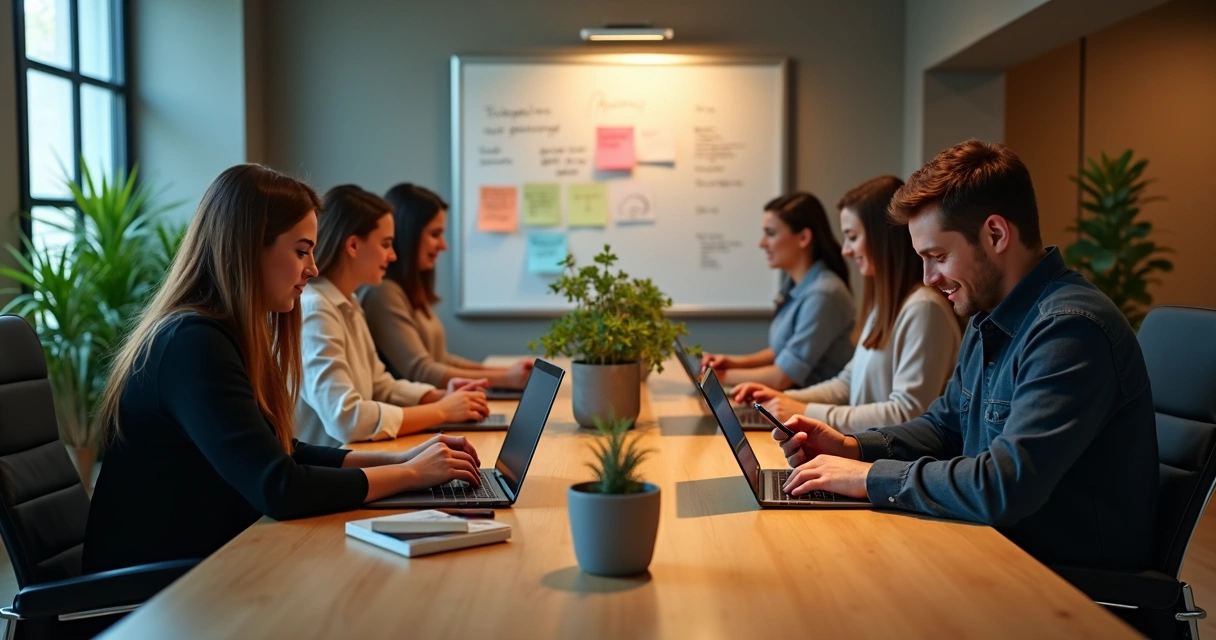 Equipe atendendo WhatsApp no escritório