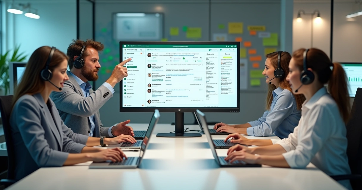 Equipe de atendimento usando painel unificado para gerenciar conversas no WhatsApp 