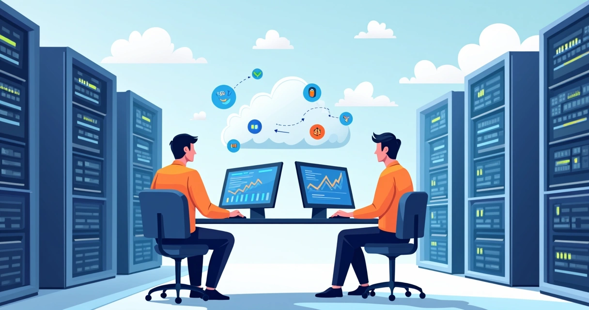 Equipe de TI realizando atualização segura em ambiente cloud 