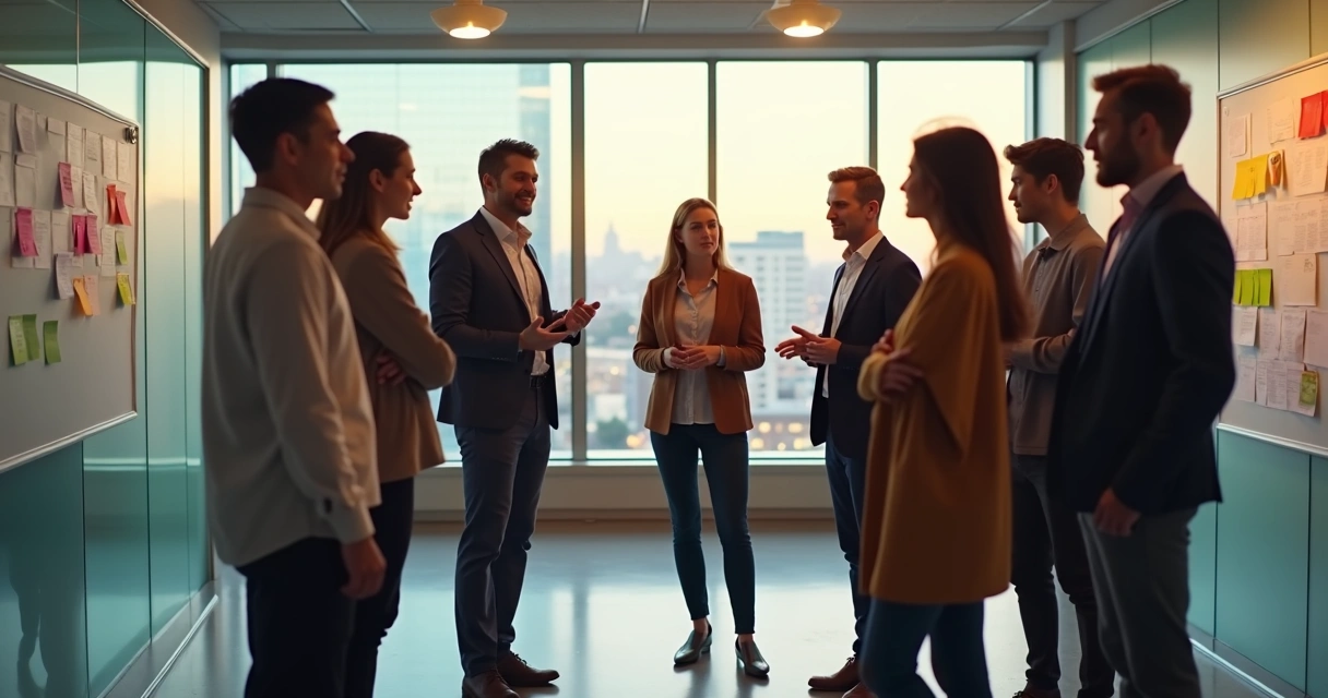 Time alinhado em círculo após conversa de equipe 