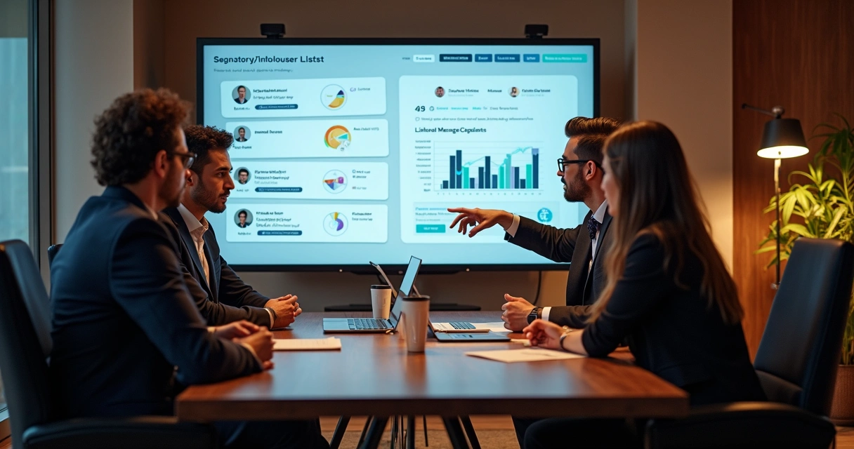 Equipe B2B analisando segmentações e personalização de LinkedIn no escritório 