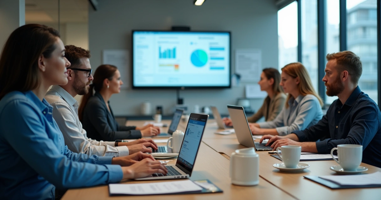 Equipe de vendas B2B usando automação no LinkedIn no escritório.