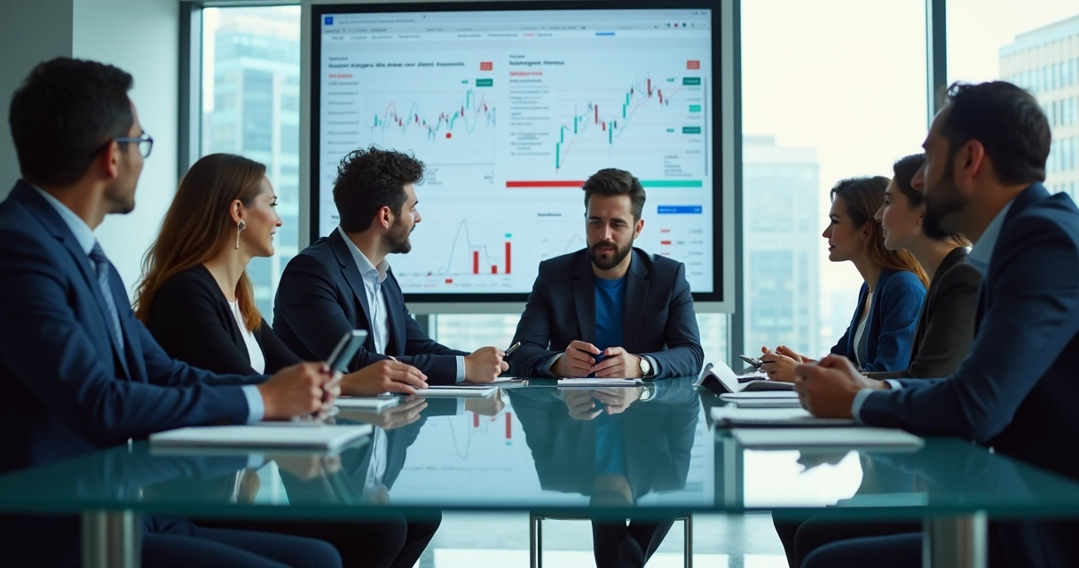 Equipe em reunião colaborativa no banco 