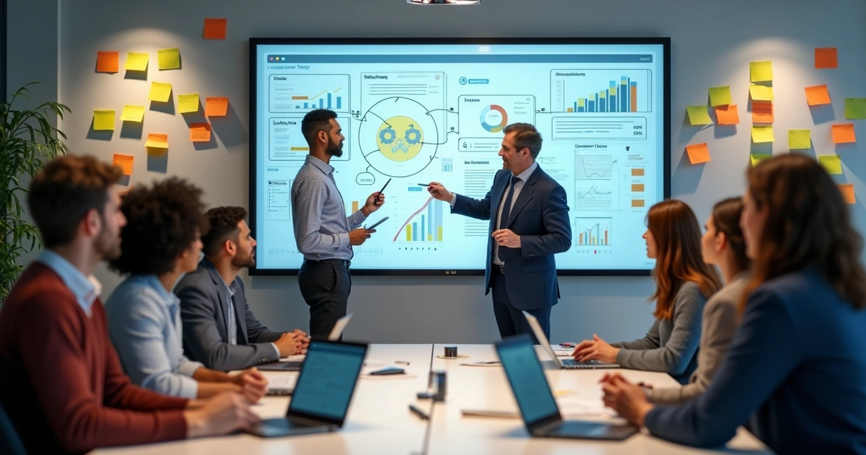 Equipe em brainstorm após automação IA 