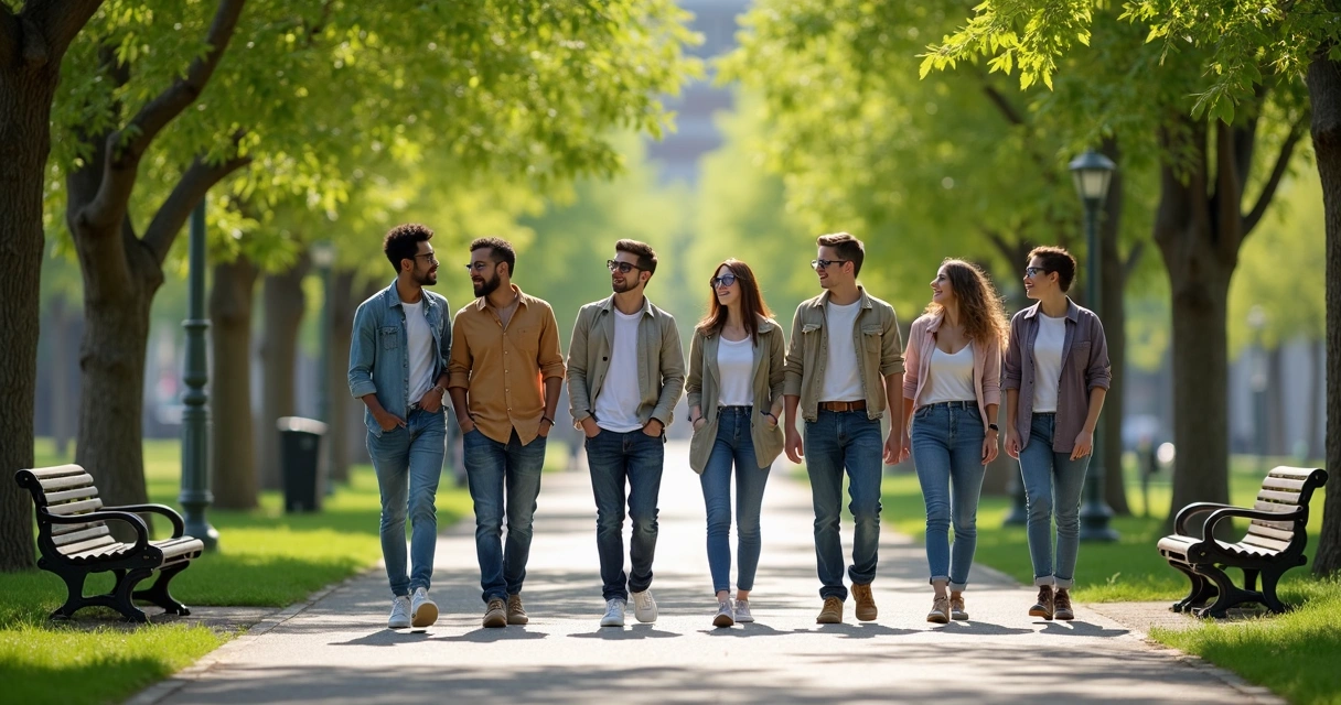Equipe caminha unida em parque