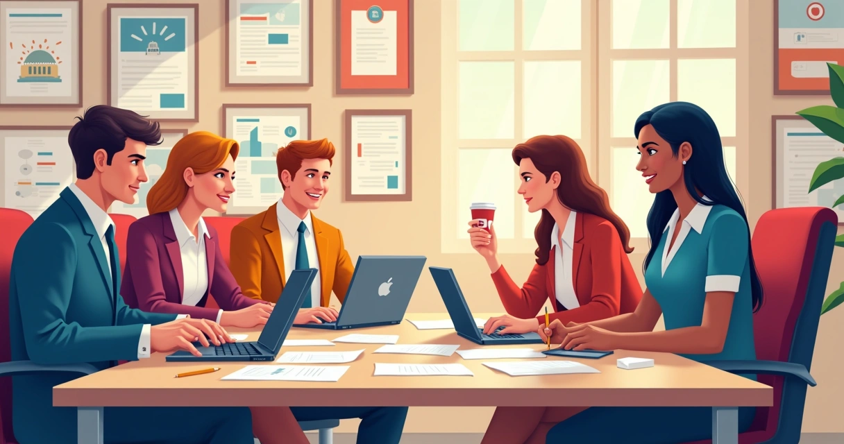 Equipe de campanha reunida discutindo estratégias eleitorais